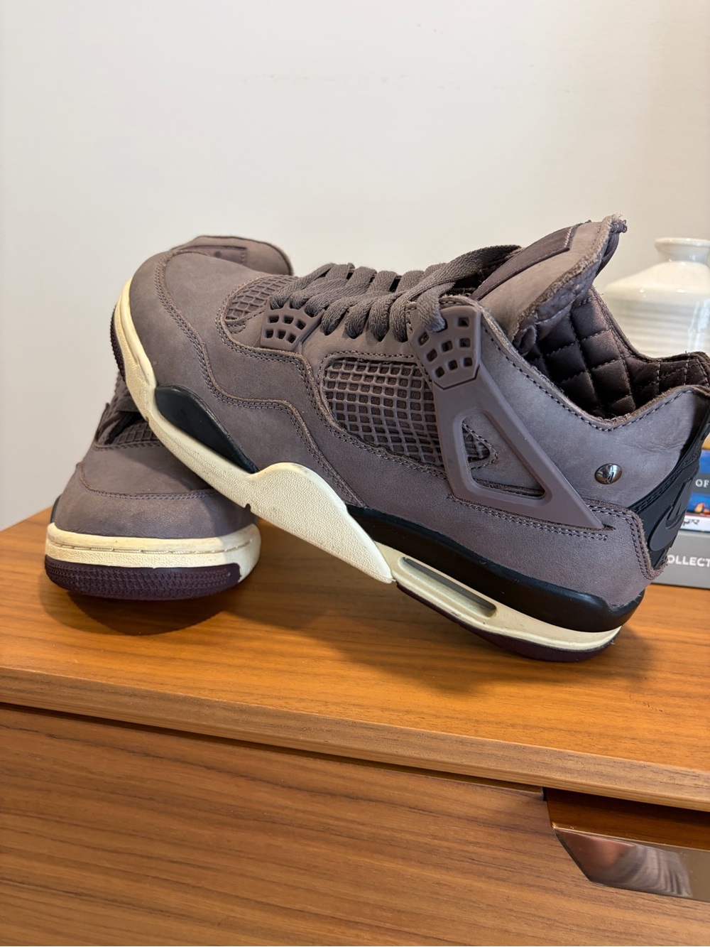 Nike Men's Jordan 4 A Ma Manière Taupe Suede Sneakers with Cream Midsole